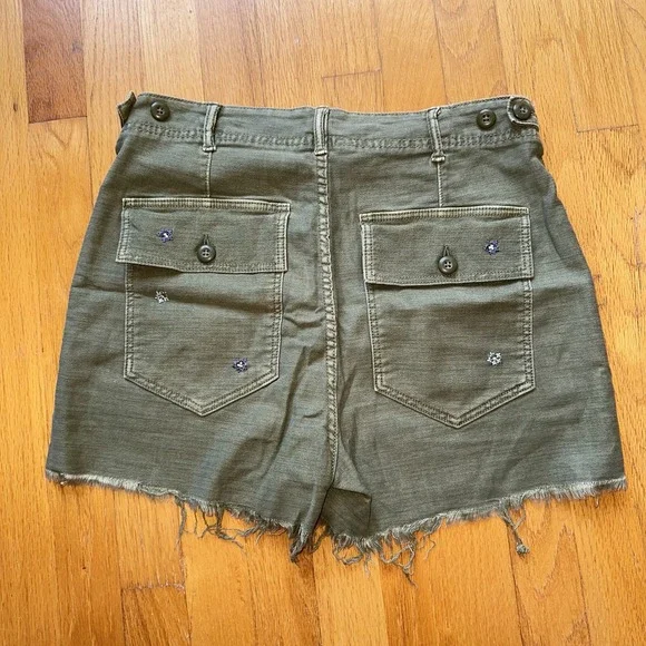American Eagle Shorts High Rise Embroidered Floral Utility Raw Hem Boho‎ Cottage - Picture 3 of 9